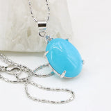 Natural Stone Jades Pendant Silver-Color Stainless Steel Chain Necklace