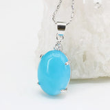 Natural Stone Jades Pendant Silver-Color Stainless Steel Chain Necklace