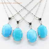 Natural Stone Jades Pendant Silver-Color Stainless Steel Chain Necklace