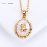18K Plated Bear Charms Natural Shell Oval Pendants