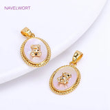 18K Plated Bear Charms Natural Shell Oval Pendants