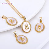 18K Plated Bear Charms Natural Shell Oval Pendants