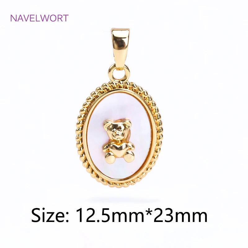 18K Plated Bear Charms Natural Shell Oval Pendants