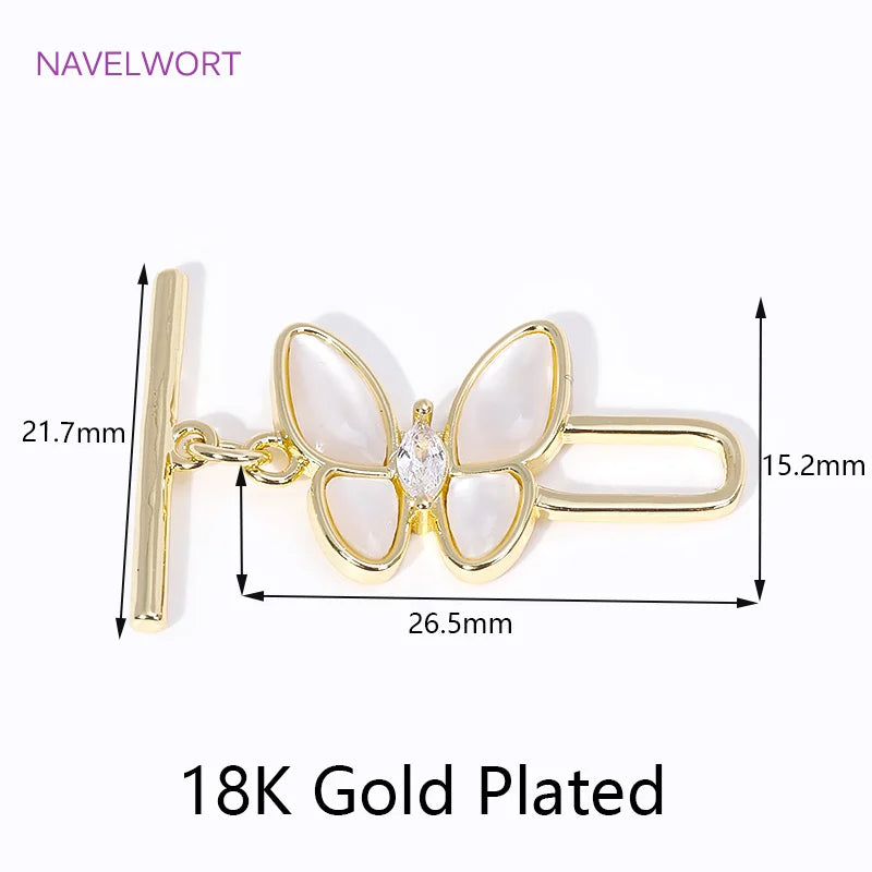 18K Plated Butterfly Toggle Clasps Zircon Inlaid Connect DIY Jewelry