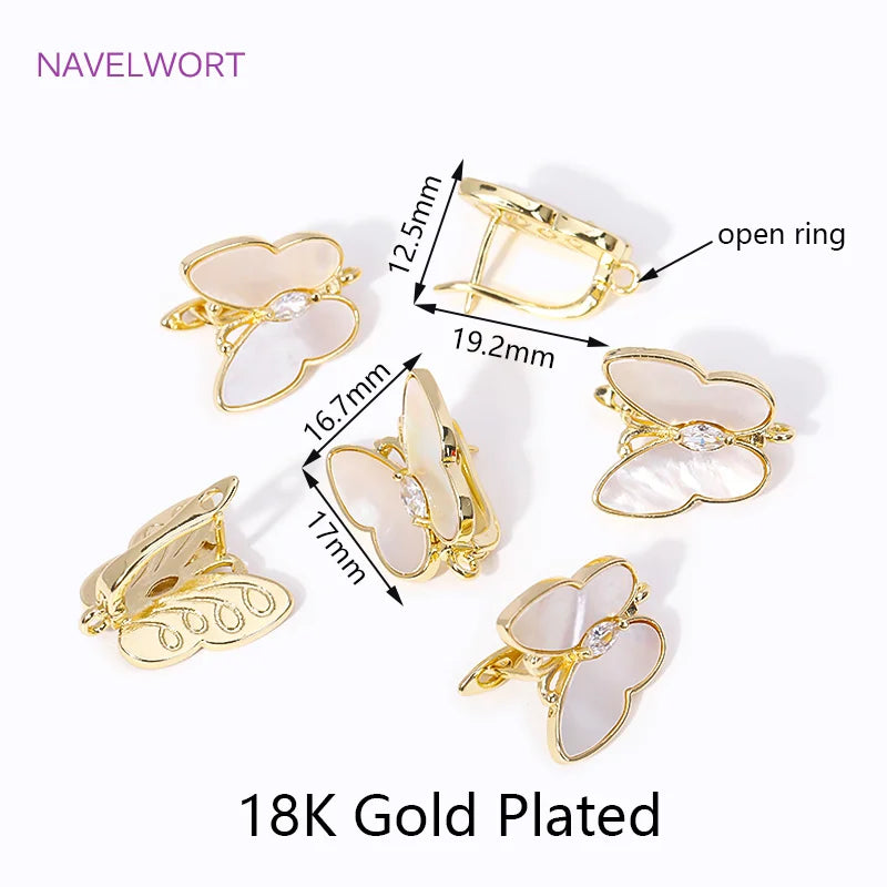 18K Plated Zircon Shell Butterfly Earrings Clasp Hooks