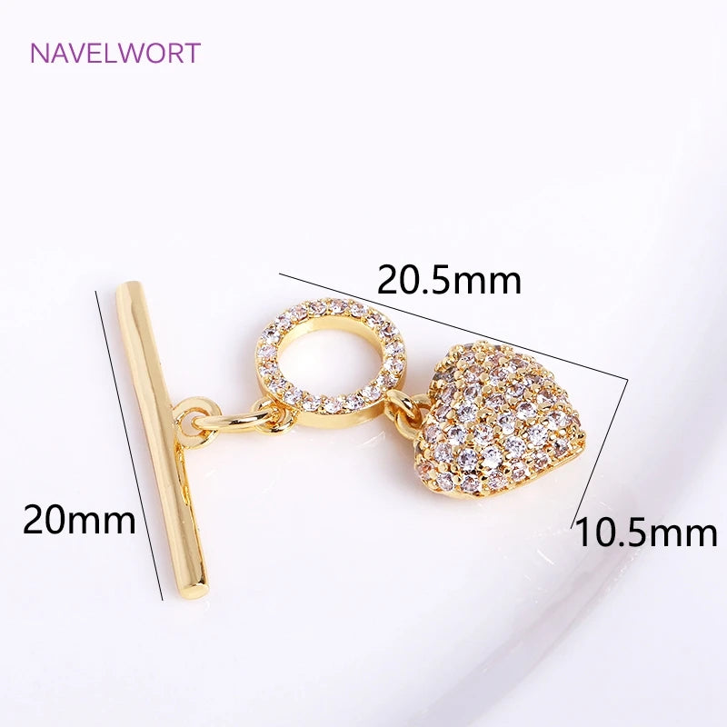 18K Plated Mini Heart Toggle Clasp with Zircon OT Clasp