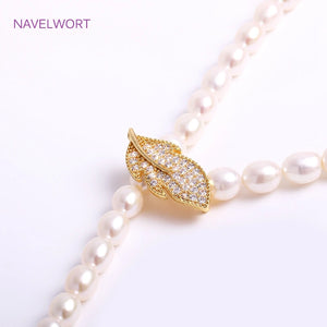 18K Plated Pearl Clasps with Zircon Leaf, DIY Jewelry Findings