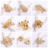 18K Plated Pearl Clasps with Zircon Leaf, DIY Jewelry Findings