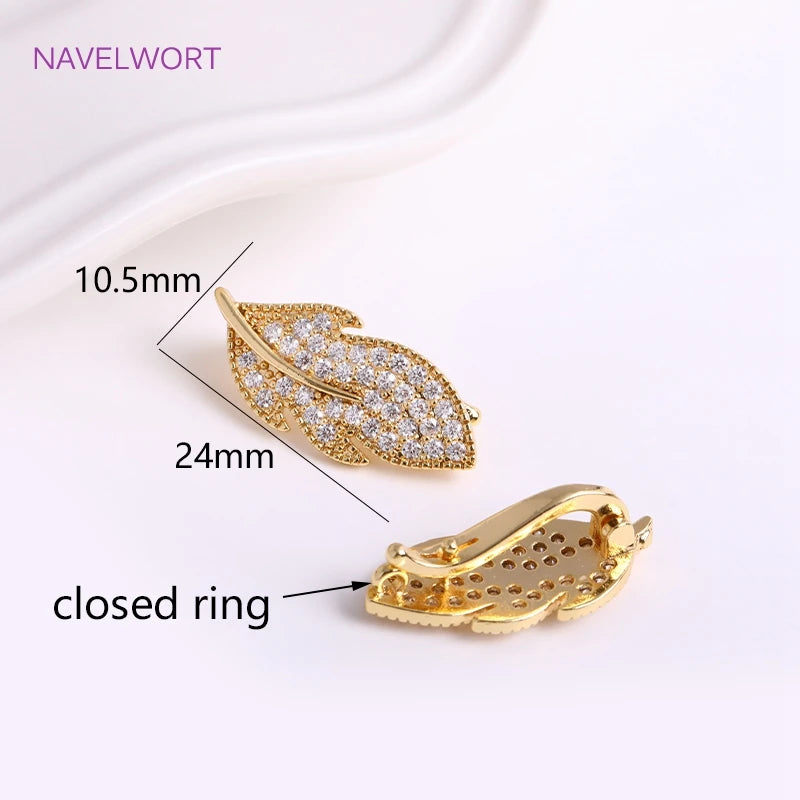 18K Plated Pearl Clasps with Zircon Leaf, DIY Jewelry Findings