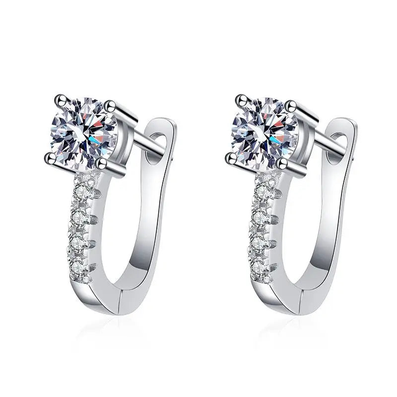 1ct D Moissanite Clip Earrings 925 Sterling Silver Platinum Huggie