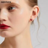 Delicate Red/Pink Beetle Ladybug Stud Earrings 925 Silver Jewelry Gift