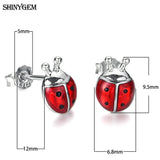 Delicate Red/Pink Beetle Ladybug Stud Earrings 925 Silver Jewelry Gift