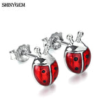 Delicate Red/Pink Beetle Ladybug Stud Earrings 925 Silver Jewelry Gift