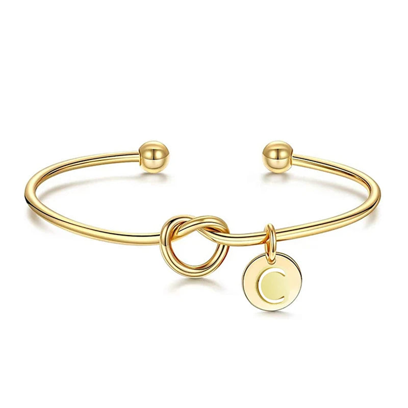 Initials Charm Bangle Stainless Steel Letter Cuff Bracelet Couple Jewelry