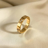 4mm Stainless Steel Yellow Love Rings for Women Men Couple CZ Crystal Rings