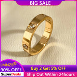 4mm Stainless Steel Yellow Love Rings for Women Men Couple CZ Crystal Rings