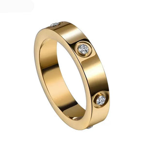 4mm Stainless Steel Yellow Love Rings for Women Men Couple CZ Crystal Rings