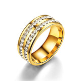 6mm Rhinestone Couples Wedding Ring, Rainbow Stainless Steel