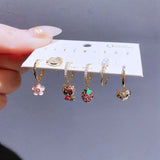 Crystal Flower Strawberry Cat Pendant Earring Set for Women
