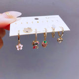 Crystal Flower Strawberry Cat Pendant Earring Set for Women