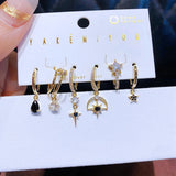6pcs Drop Star Earrings Set Zircon Women Jewelry