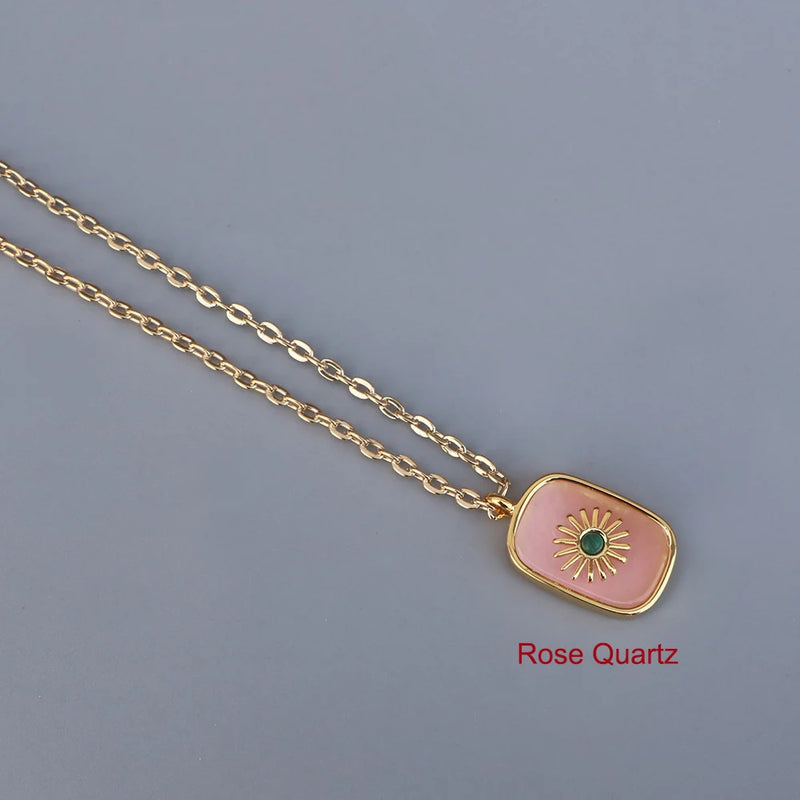 60cm Natural Stone Geometric Pendant Necklace Women Unique Gems Charm Necklace