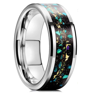 8MM Men Galaxy Tungsten Carbide Opal Meteorites Ring Wedding Band