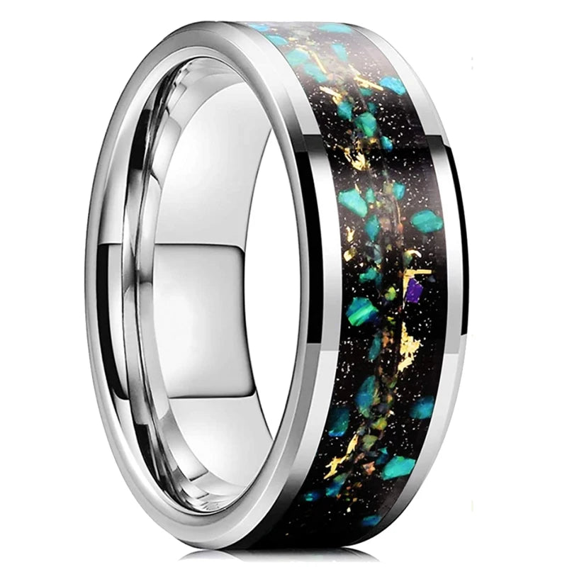 8MM Men Galaxy Tungsten Carbide Opal Meteorites Ring Wedding Band