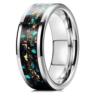 8MM Men Galaxy Tungsten Carbide Opal Meteorites Ring Wedding Band