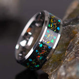 8MM Men Galaxy Tungsten Carbide Opal Meteorites Ring Wedding Band
