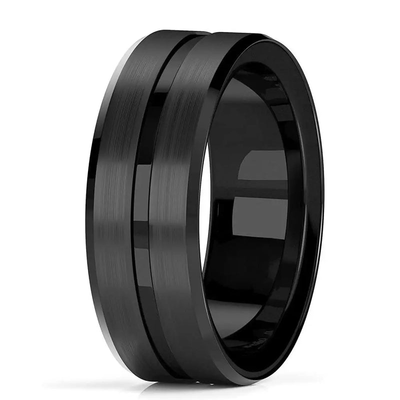 8mm Groove Beveled Edge Stainless Steel Carbon Fibre Ring