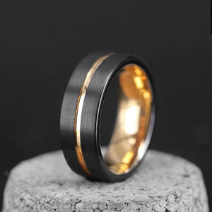 8mm Groove Beveled Edge Stainless Steel Carbon Fibre Ring