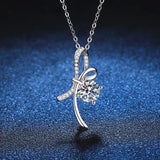 925 Silver 1ct D Moissanite Bowknot Necklace Platinum Plated Lab Diamond Gift