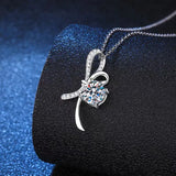 925 Silver 1ct D Moissanite Bowknot Necklace Platinum Plated Lab Diamond Gift
