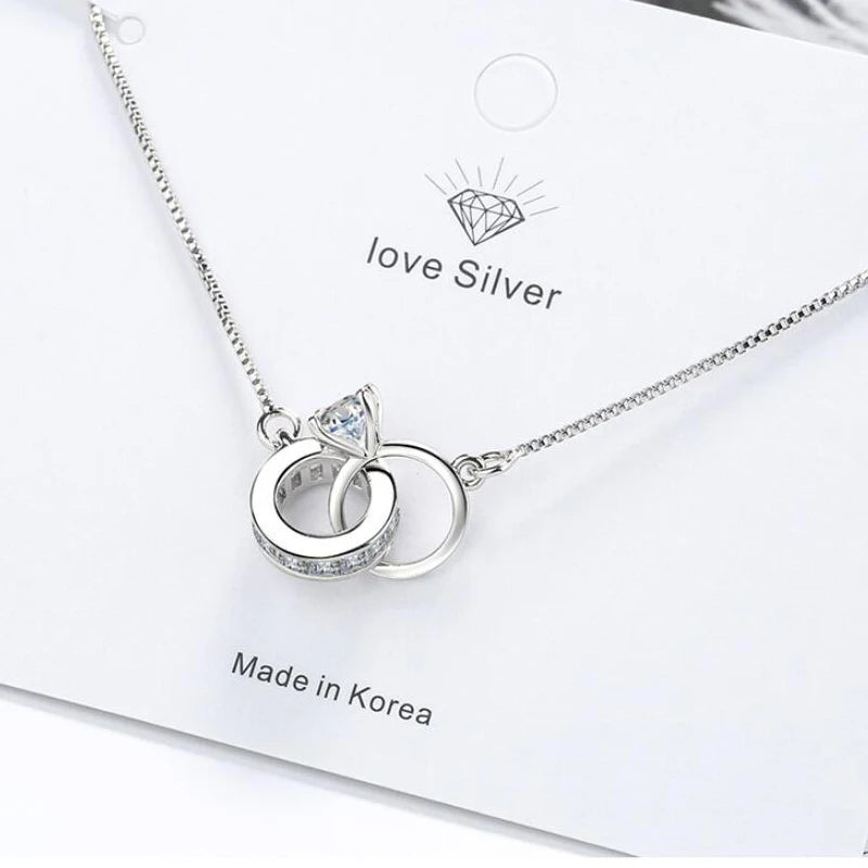 925 Silver Double Circle Geometric Charm Bracelet for Women