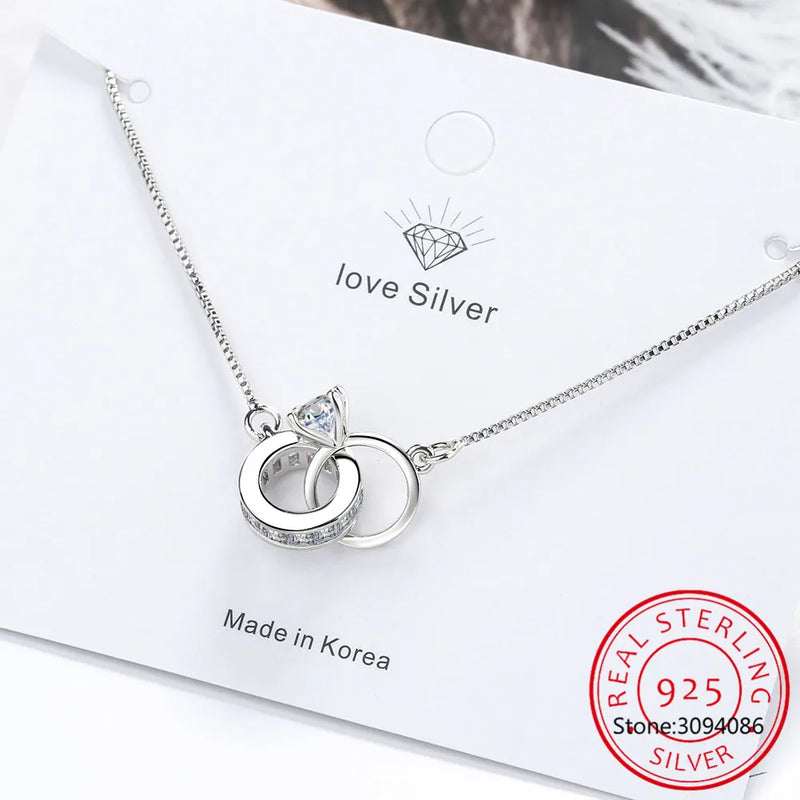 925 Silver Heart Double Circle Charm Bracelet for Women