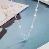925 Silver Necklace Pearl Heart Pendant for Women Wedding Party