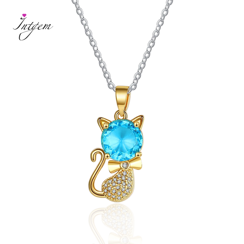 925 Silver Cat Zircon Pendant Necklace for Women