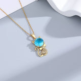 925 Silver Cat Zircon Pendant Necklace for Women
