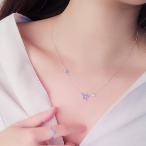 925 Silver Plated Zircon Stars Necklace for Women