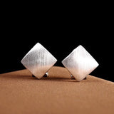 925 Silver Square Brushed Clip Earrings for Women