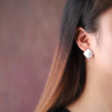 925 Silver Square Brushed Clip Earrings for Women