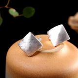 925 Silver Square Brushed Clip Earrings for Women