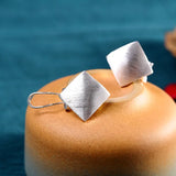 925 Silver Square Brushed Clip Earrings for Women