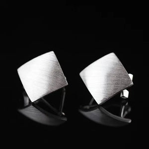 925 Silver Square Brushed Clip Earrings for Women