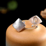 925 Silver Square Brushed Clip Earrings for Women