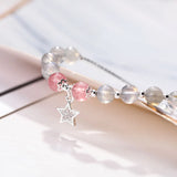 Moonstone Star Moon Chain Bracelet 925 Silver Women Jewelry