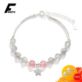 Moonstone Star Moon Chain Bracelet 925 Silver Women Jewelry