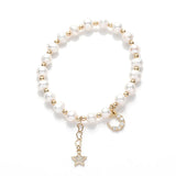 925 Silver Bracelet with Freshwater Pearl Zircon Moon Star