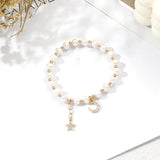 925 Silver Bracelet with Freshwater Pearl Zircon Moon Star